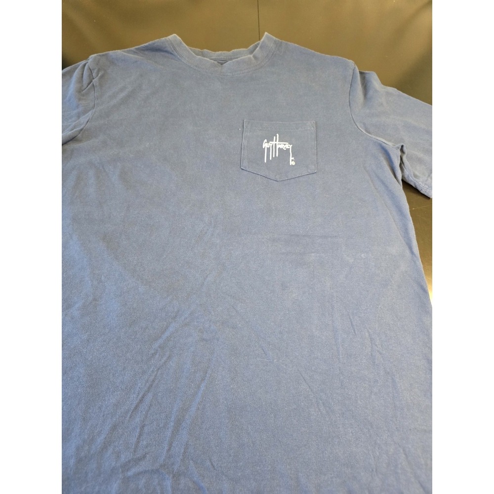 Guy Harvey Shirt Mens Large Blue Pocket Tee Marlin Tuna American Flag Graphic